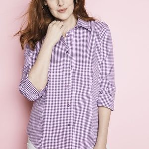 NWT stretch poplin gingham blouse 3/4 sleeve
